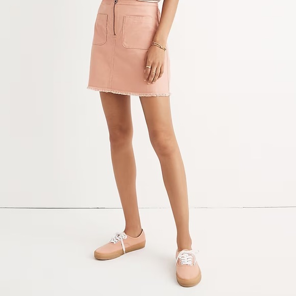 Madewell A- Line Zip Pink Mini Skirt with Raw Edged Hem in Cotton Size: 8 - Picture 1 of 9
